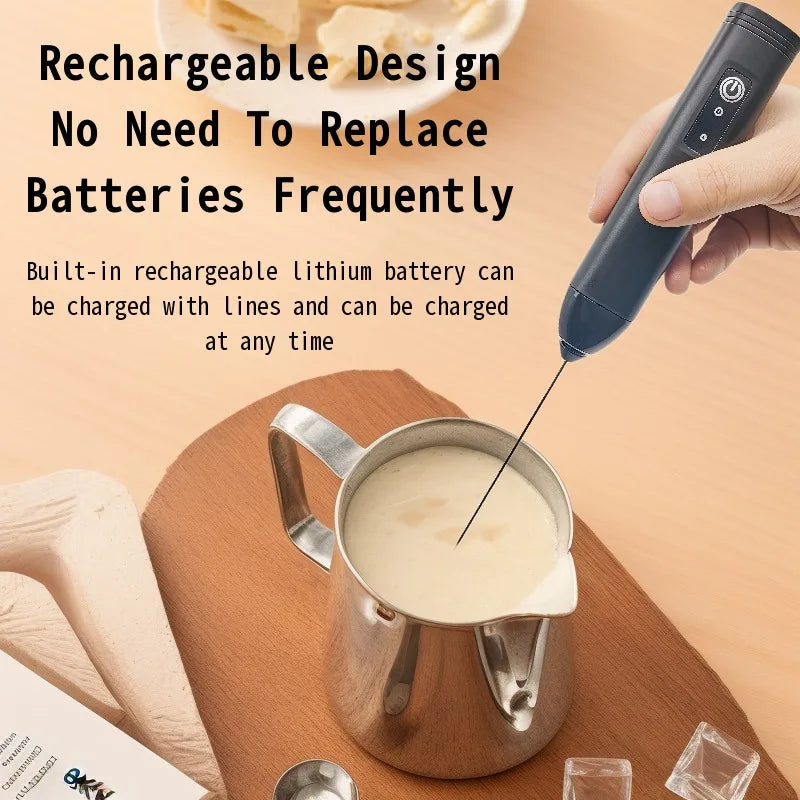 Electric Milk Frother + Egg Beater Wireless Type-C Charging 3 Speeds Mini Handheld Foam Maker Coffee Whisk Cooking Tools