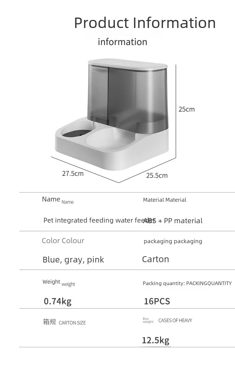 Automatic Dog Water Feeder Integrated Large 2.8L Capacity Transparent Visual Food Storage Bowl Pet Dog Cat Bowl
