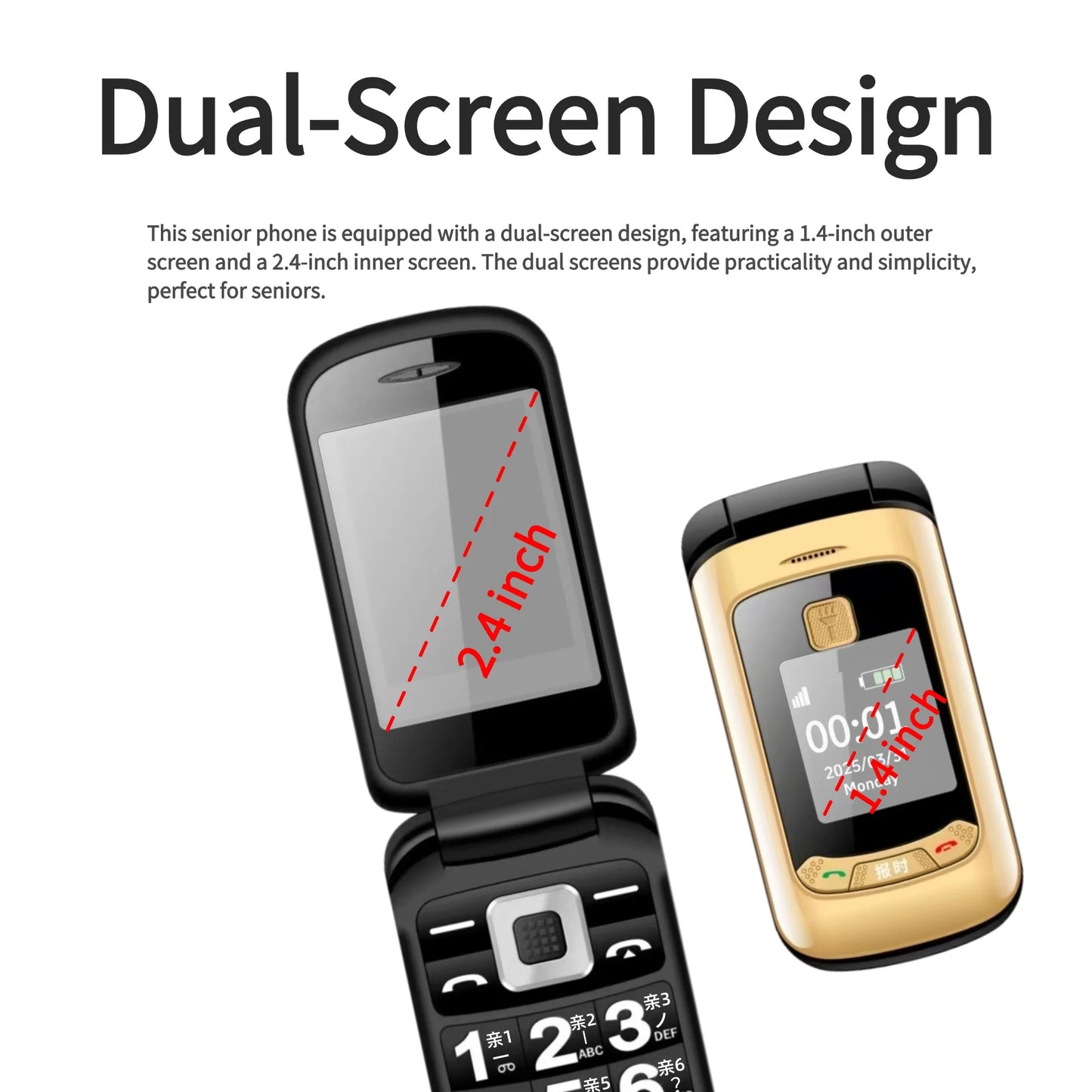 Affordable Retro Flip Cute Phone SOS Dial Speed Dial Big Button Dual Screen Loud Speaker Long Battery Clamshell Mini Size Mobile