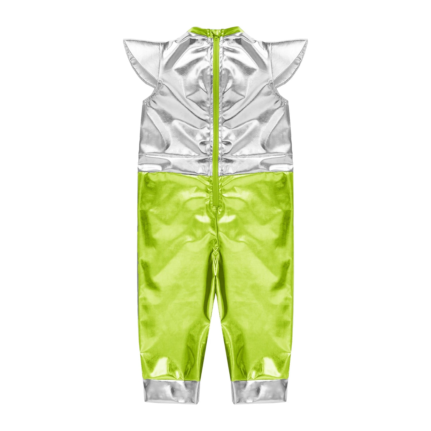 Toddler Boys Girls Metallic Alien Dress-up Costume Jumpsuit Halloween Outer Space Party Cap Sleeve Shiny Romper for Photography