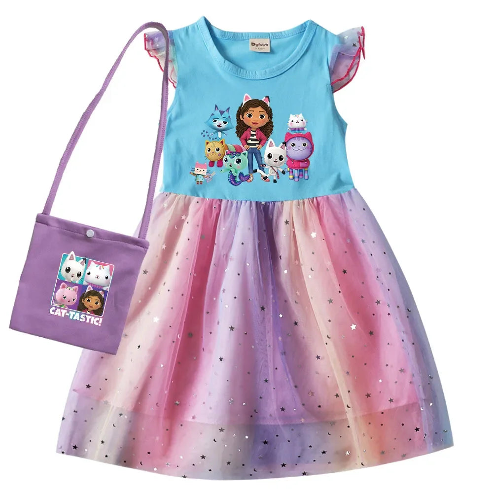 2024 Girls Summer Dresses Gabbys Dollhouse Girls Cat Tastic Costumes Kawaii Kids Birthday Party Princess Dress with Headwear Bag