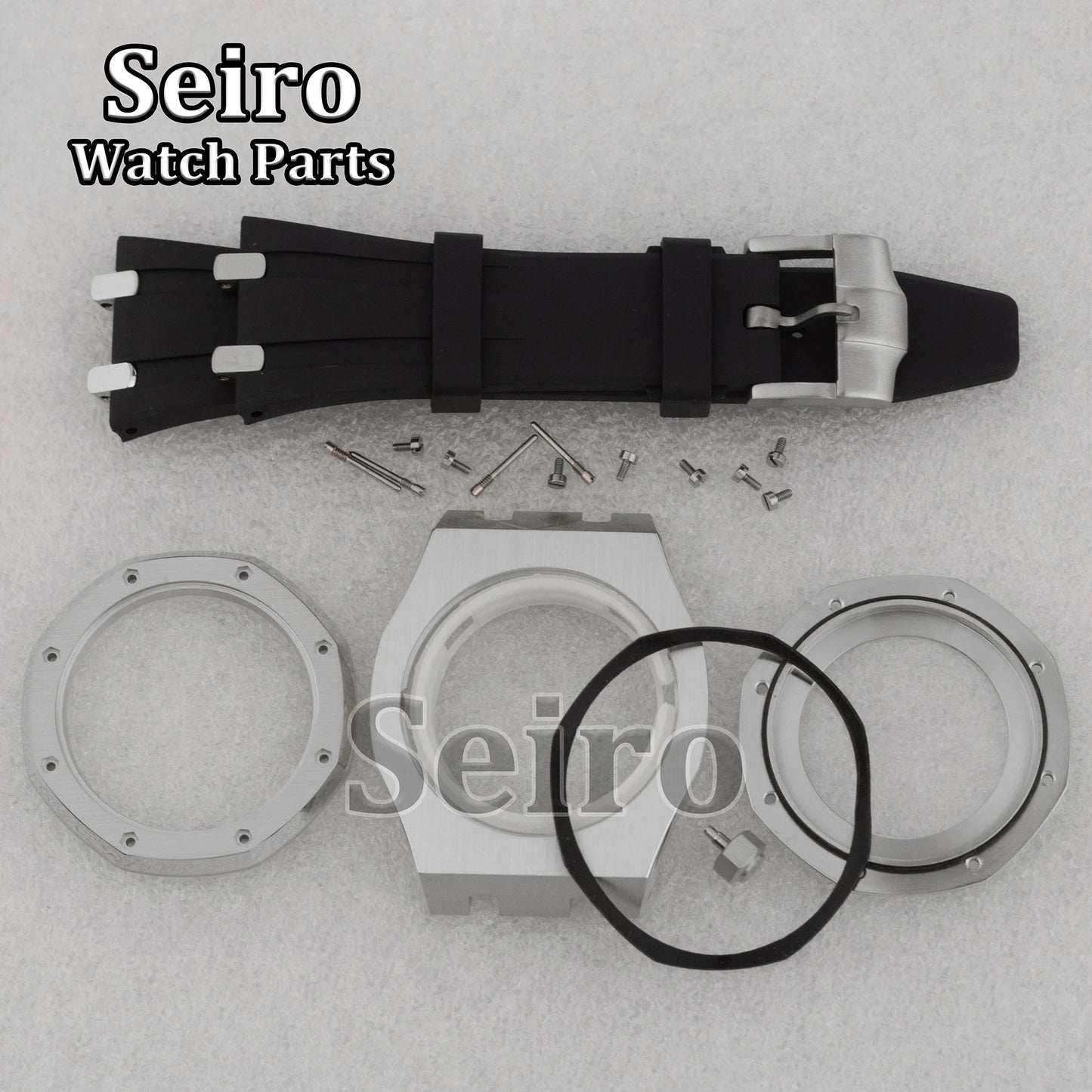 42mm Octagon Watch Case Rubber Strap Sapphire Crystal 10bar for 31.8mm Dial Royal Oak NH35 NH36 Movement Watch Modified Parts