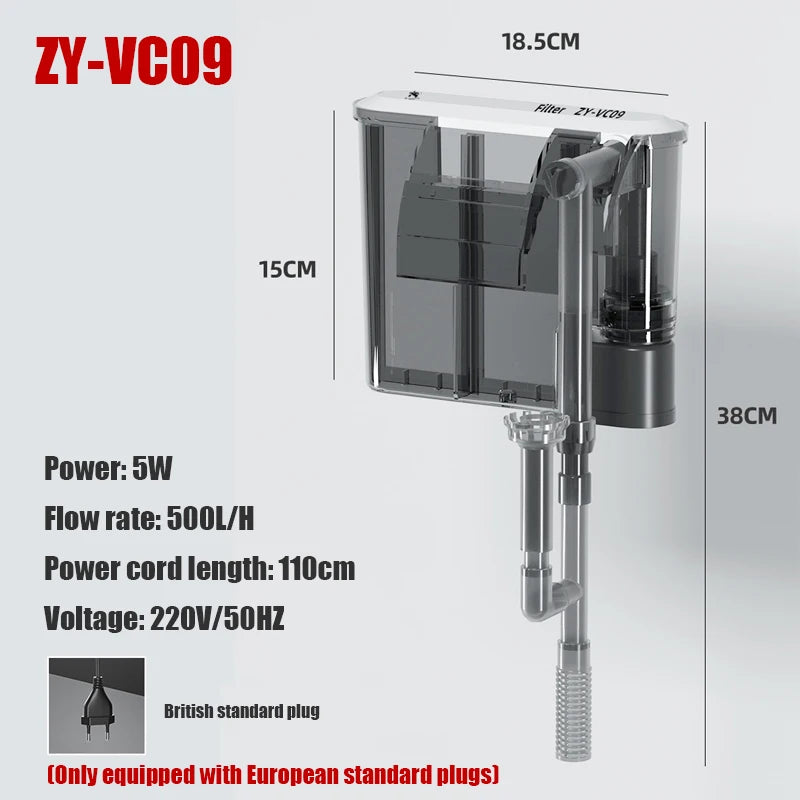 Wall-mounted Filter Three-in-one External Fish Tank Circulation Pump Small and Medium Aquarium Waterfall Oxygenation 110V 220V