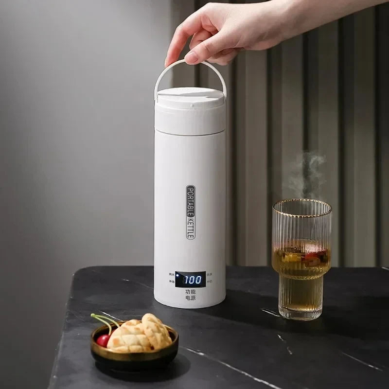 HOMEFISH 450ML Electric Kettles Portable Tea Coffee Kettle Travel Boil Water Thermal Cup Anti-Scald Water Bottle English Menu