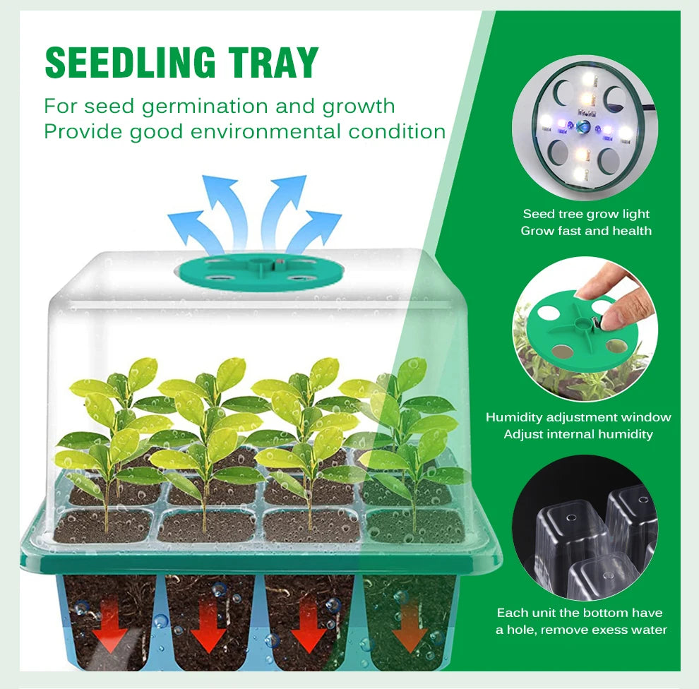 Plants Seed Starter Trays With Grow Light 12 Holes Per Tray Nursery Pots Lights For Home Plant Greenhouse Growing Trays