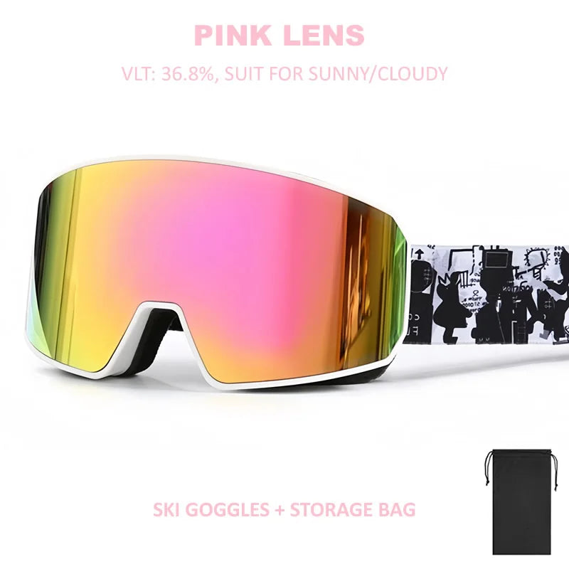 NEW Double Lens Full Ski Goggles OTG Snowboard Eyewear Adults Snow Glasses REVO Coating Anti-Fog Snow Blindness Protection