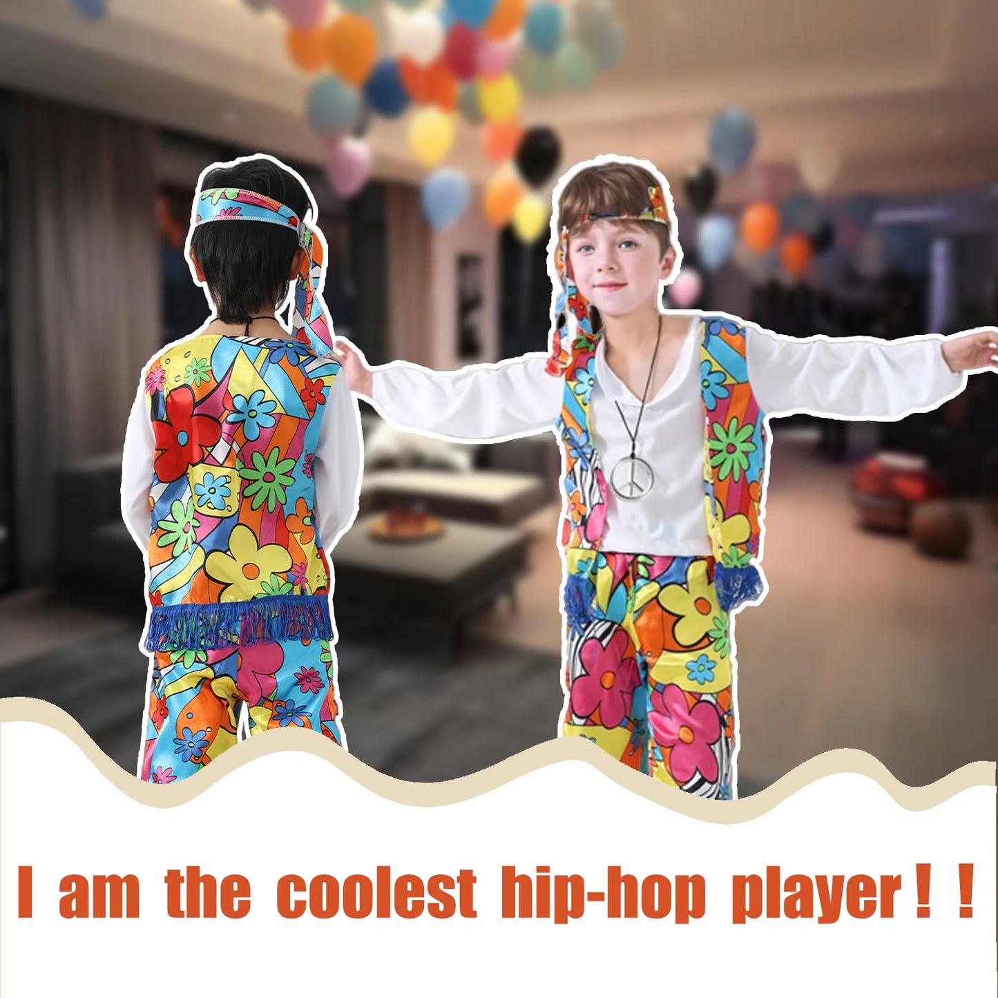 Children's retro hip-hop performance costumes, hippie costumes,cosplay, Halloween carnival party costumes, disco makeup dances
