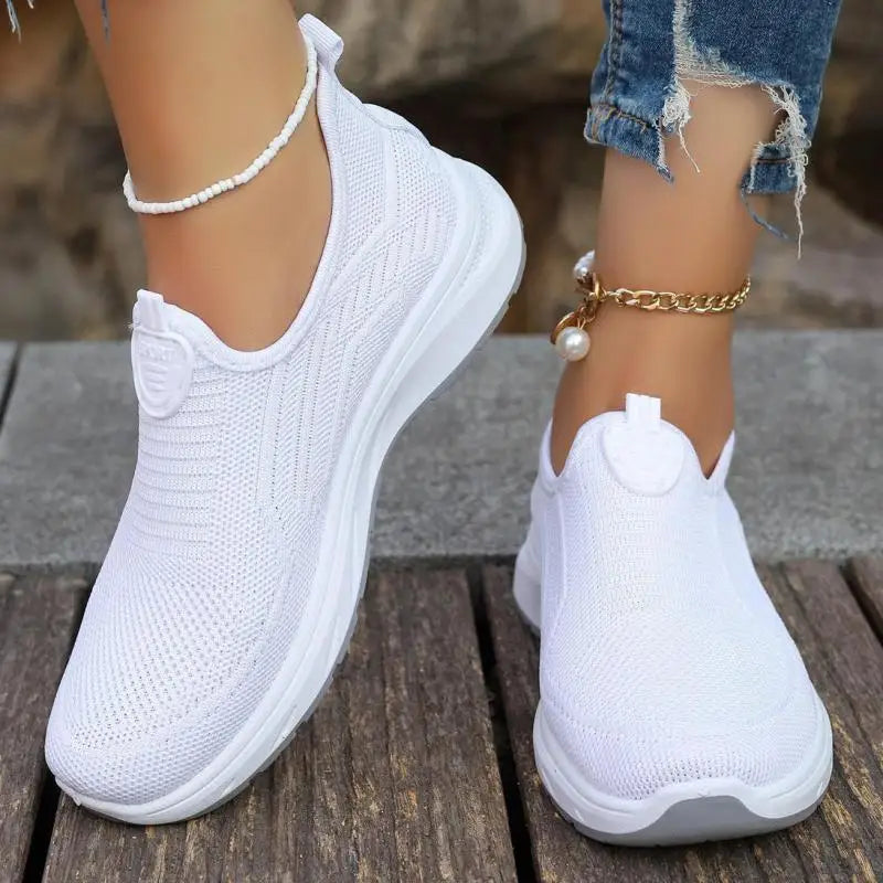 Women's Pink Casual Shoes Breathable Mesh Platform Sneakers Slip-on Flying Shoes Women Tennis Shoes Lightweight Female Shoes