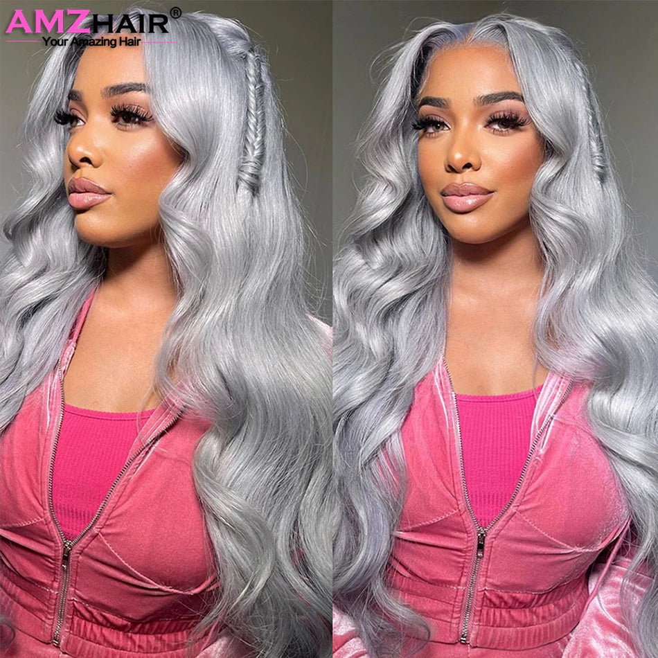 Silver Grey 13X4 Brazilian Body Wave Human Hair Wigs Super Double Drawn 13X6 Hd Lace Frontal Wigs Human Hair Wig Prepluck