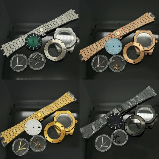 41mm Gold Black Matte Star Sand Steel Case Strap with 31.8mm Watch Dial for Oak NH35 NH36 NH70 Automatic Movement Watch Hands