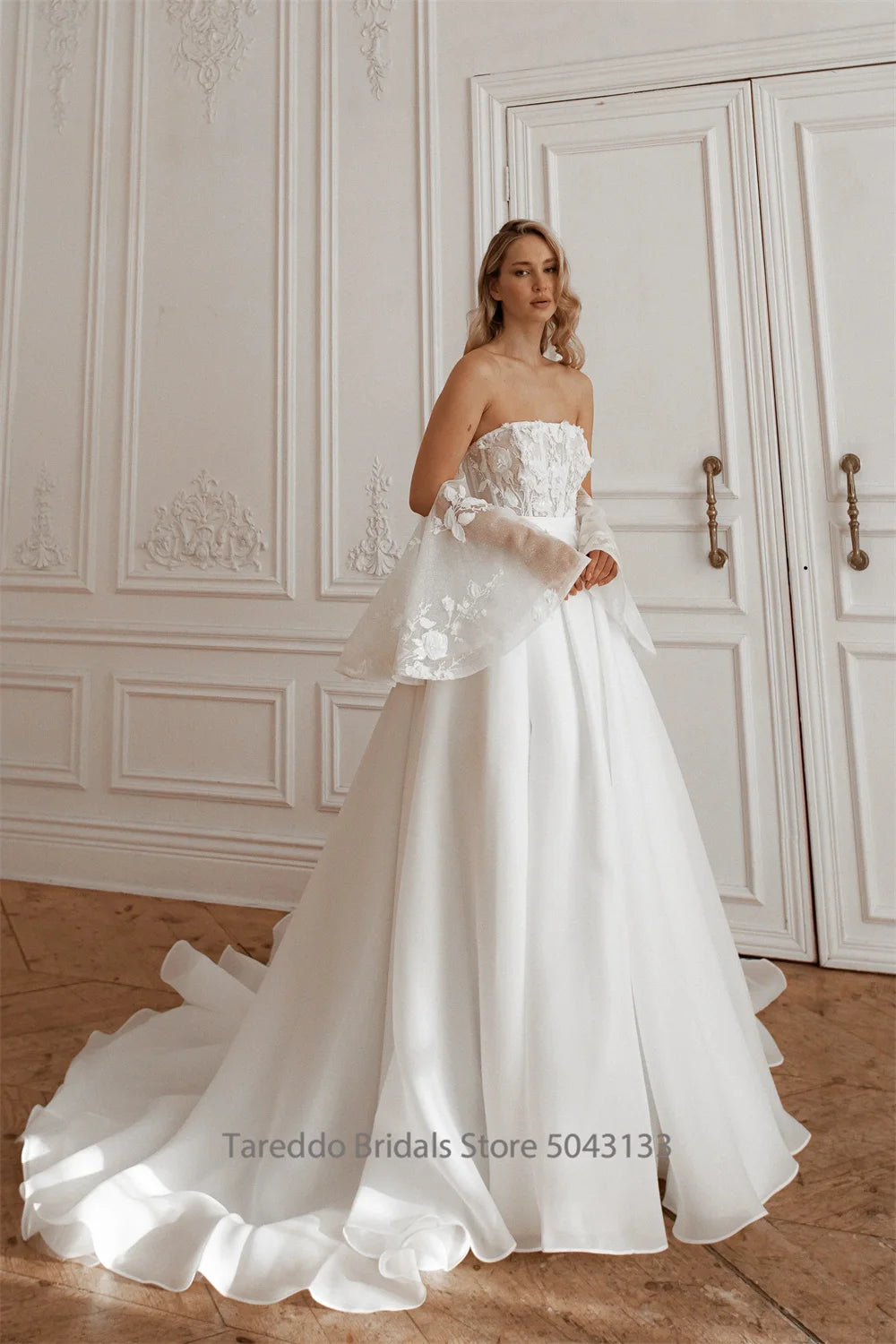 Customized Off Shoulder Two Pieces Wedding Dress Lace Applique Detachable Skirt 2in1 Style Versatile Design Bridal Dress