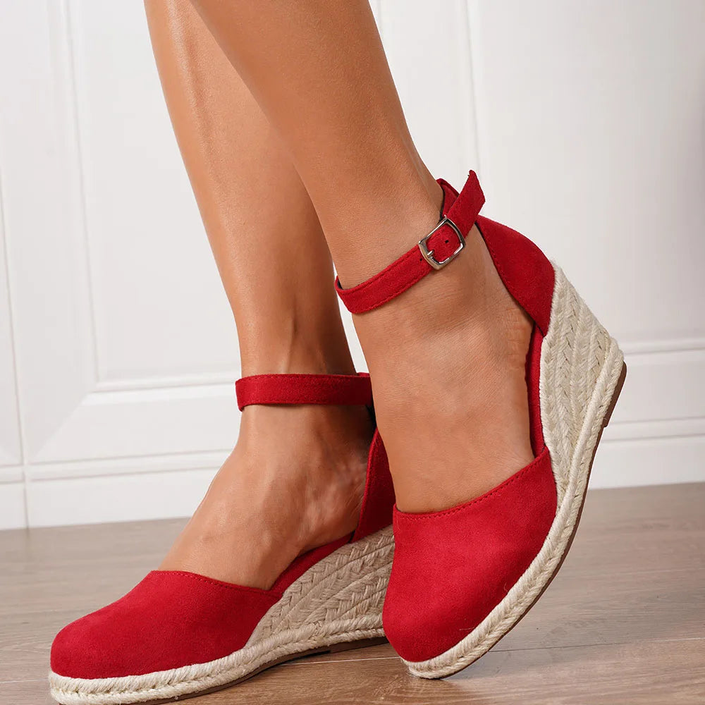 2025 Comfy Walk Big Size 43 Summer Lace Espadrilles Sandals Women Ankle Strap Platform Sandals High Heels Wedges Shoes Woman
