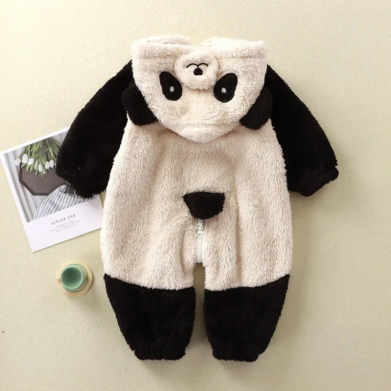 Baby Girl Clothes Panda Pajamas Autumn Winter Keep Warm Boys Home Clothing Newborn Romper Fleece Sets For Children 0-36 months