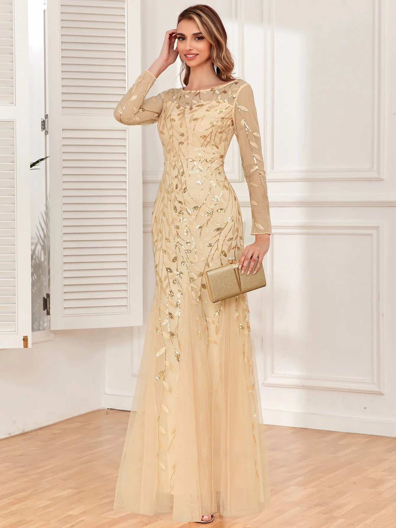 Sexy vintage Maxi Sequin cocktail Dress bridesmaid Prom Dresses for Women Casual Party Long sleeve club Bodycon Dress vestidos