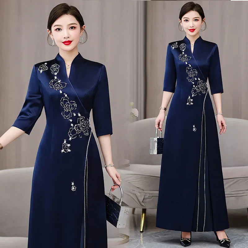 Elegant New Mom Wedding Dress Autumn Chinese Dress Daily Wearable Dress For Grandma Happy Marriage Gown