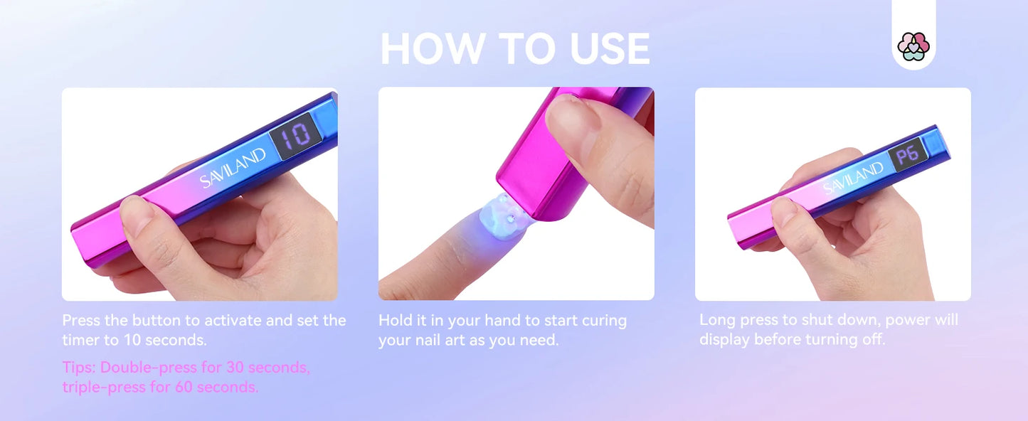 SAVILAND Portable Nail Lamp Dryer Handheld Mini UV Light for Nails For Gel Polish Quick Dry USB Nail Dryer Nail Art Tools