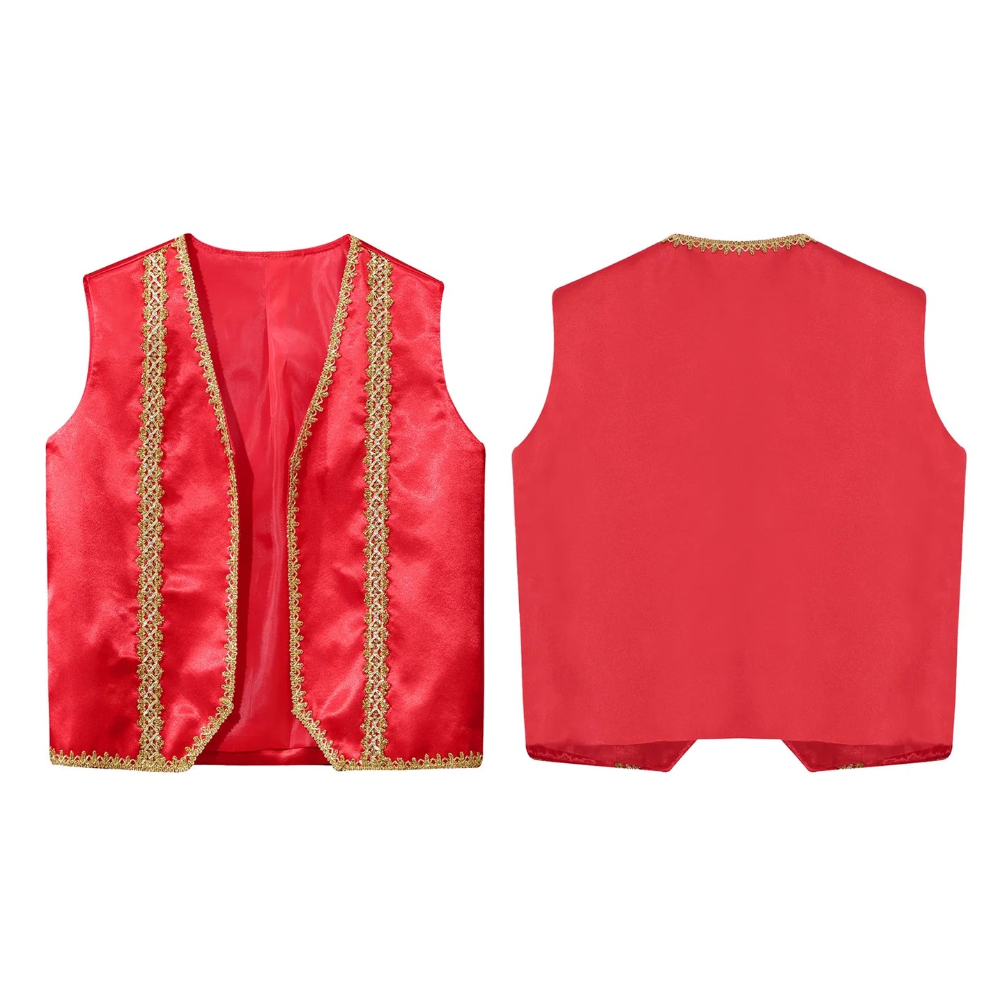 Kids Girls Boys Medieval Steampunk Costume Arabian Prince Sleeveless Golden Trim Waistcoat Vest Halloween Cosplay Fancy Dress Up
