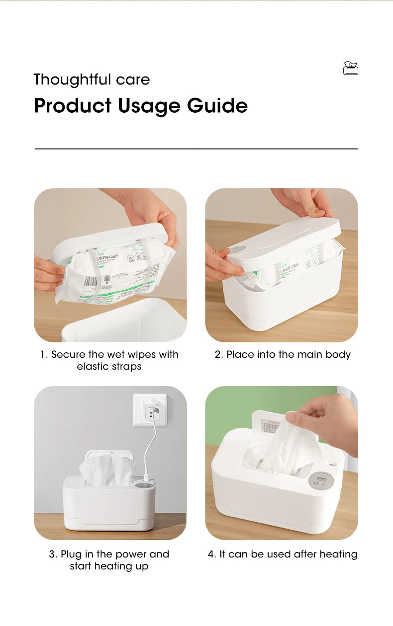 Portable Baby Wipe Warmer with LED Display, USB Charging & Auto Dispenser for Home and Car Use