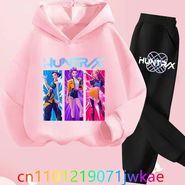 Kid K-Pop Demon Hunters Hooded Suit Toddler Girl Clothes KPop Demon Hunters Hoodie Set Girls Fashion Casual Sweatshirt New Movie