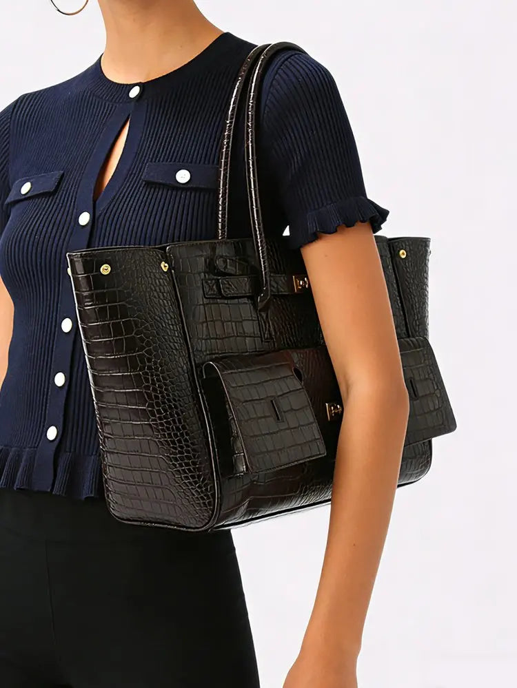 Luxury Leather Diaper Bag For Women Minimalist Design Handbag Elegant Classic Commuter Large Capacity Bag