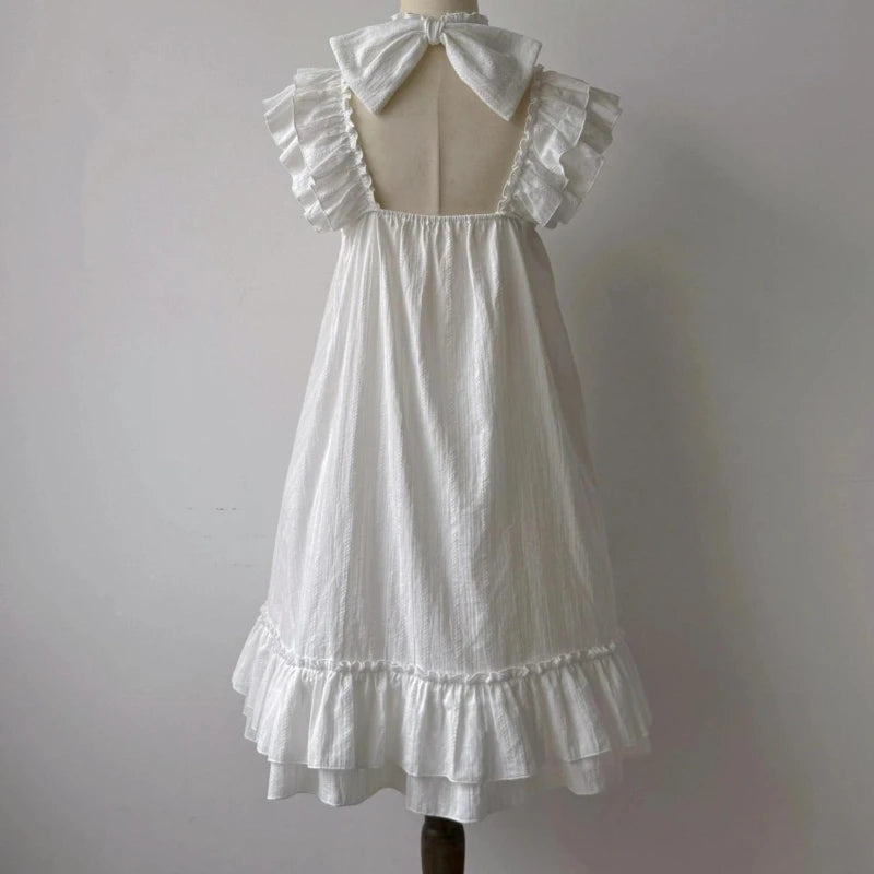 Summer Kawaii Casual Dress Women's Design Elegant Sweet Loose Patchwork Dresses Female Fashion Pretty Retro White Japanese Dress
