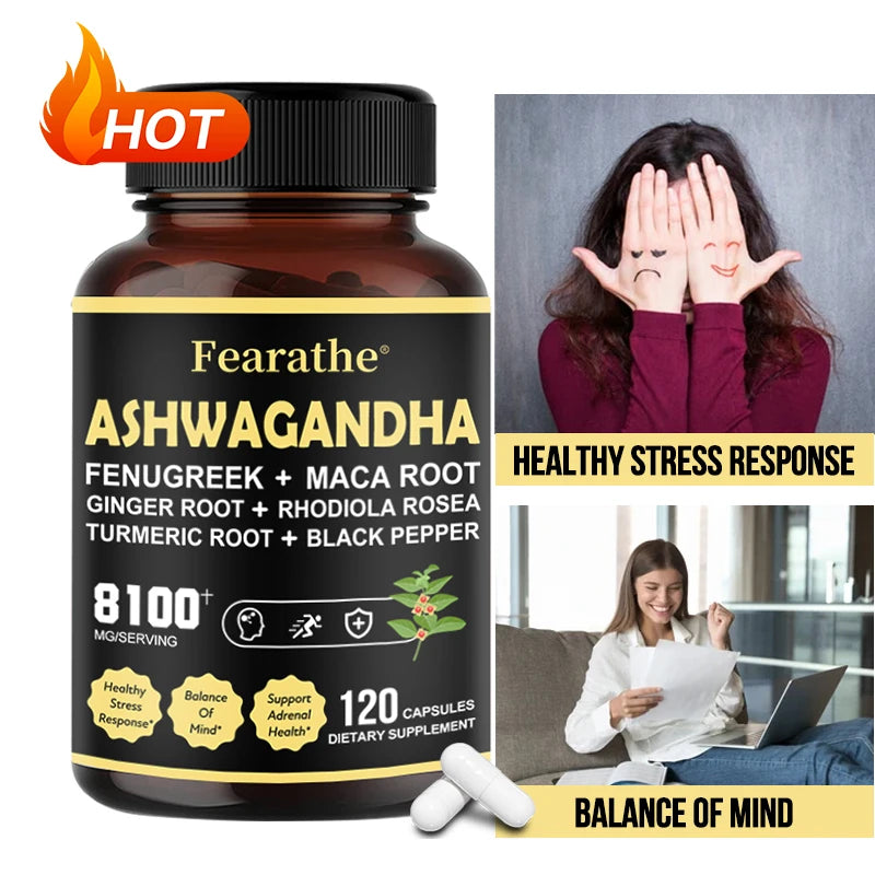 Ashwagandha Capsules - Added Turmeric, Rhodiola Rosea, Ginger, Black Pepper - Strength, Mood & Immune Support