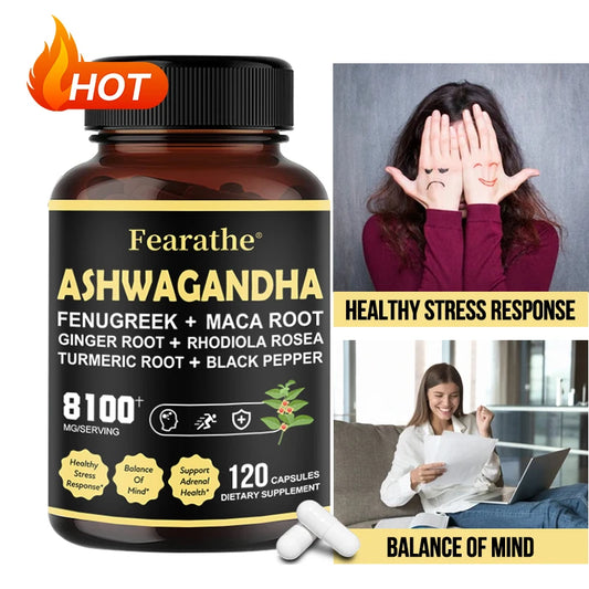 Ashwagandha Capsules - Added Turmeric, Rhodiola Rosea, Ginger, Black Pepper - Strength, Mood & Immune Support