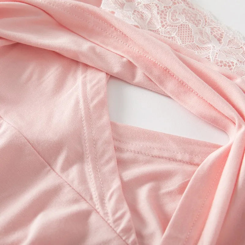 2Pcs/Set Pregnancy Maternity Pajamas Sleepwear Nursing Pregnant Pajamas Breastfeeding Nightgown Elegant Maternity Nursing Dress