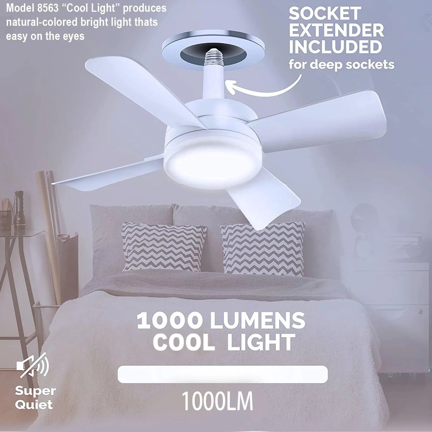 LED Ceiling Fan Light Dimmable 1000LM Screw In Ceiling Fans with LED Lights and Remote for Bedroom Kitchen Living Room