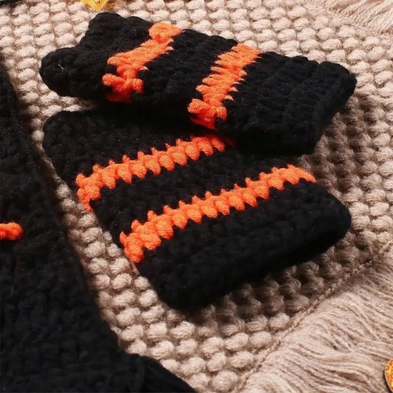 U13F Newborn Witch Costume for Halloween Celebration Knitting Baby Photo Props Outfit for Family Gathering Photography Suit