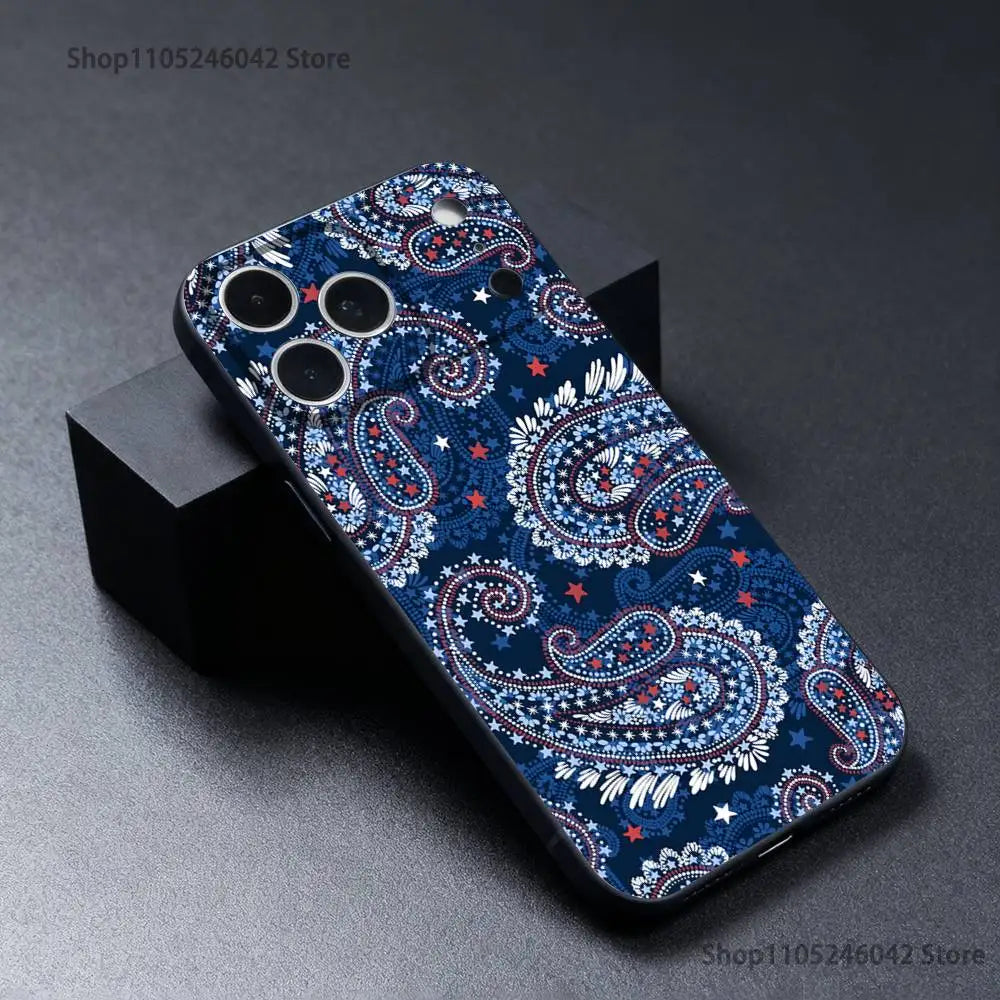 Bandana Pattern Phone Case For iPhone 17,16,15,14,13,12,11,Pro,XS,Max,XR,Plus,E,SE4,Mini Black Soft Cover
