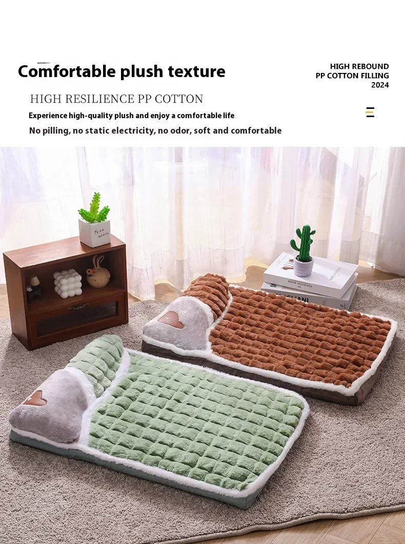 2024 NEW Winter Warm Dog Sleeping Mat Comfortable Dog Bed Plush Pet Mat for Small Medium Large Dogs Square Puppy Bed with Pillow
