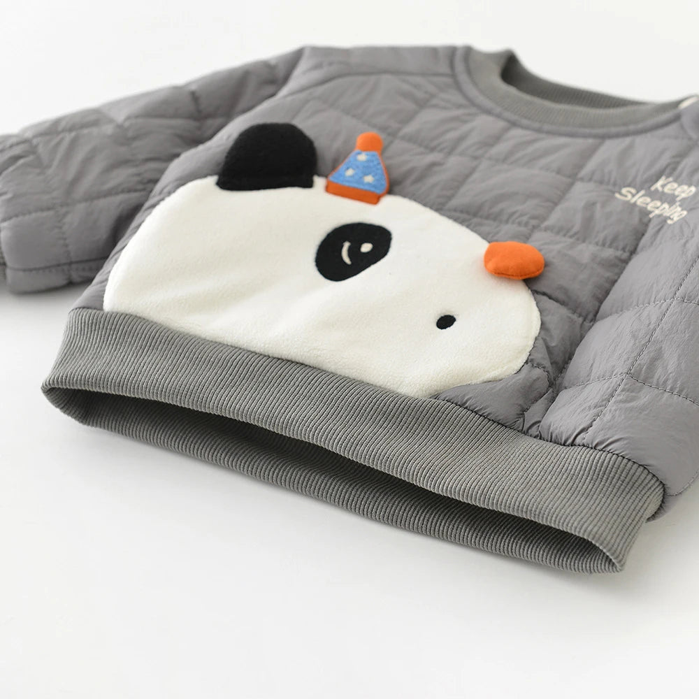 LILIGIRL Winter Baby Clothes Set 6M-3T Thicken Toddler Boys Cartoon Panda Suit Simple Loose Infant Fleece Padded Outfit 2PCS
