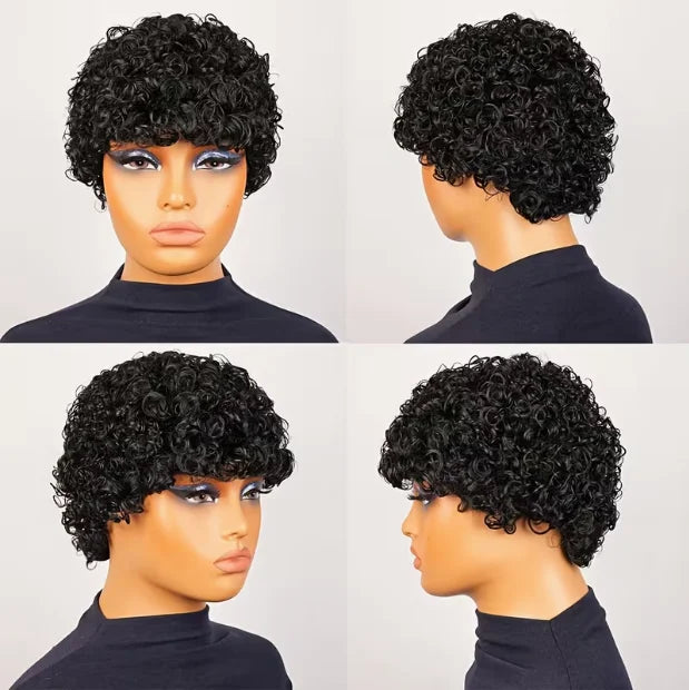 Short Black Kinky Curly Wig for Women Natural Pixie Cut Afro Tiny Coily Synthetic Hair Wigs Heat Resistant Daily Hairstyle