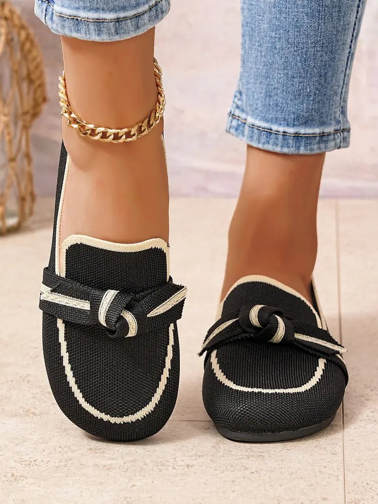 Women Flats 2025 New Knitted Breathable Flat Shoes Women Large Size Lightweight Loafers Anti-Slip Casual Flat Sneakers Women
