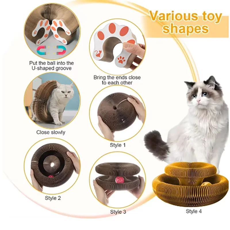 Cat Toy Magic Cat Scratch Organ Board  with Ball Cat Grinding Claw Cat Climbing Frame Kitten Round Corrugated Cat Scratching Toy