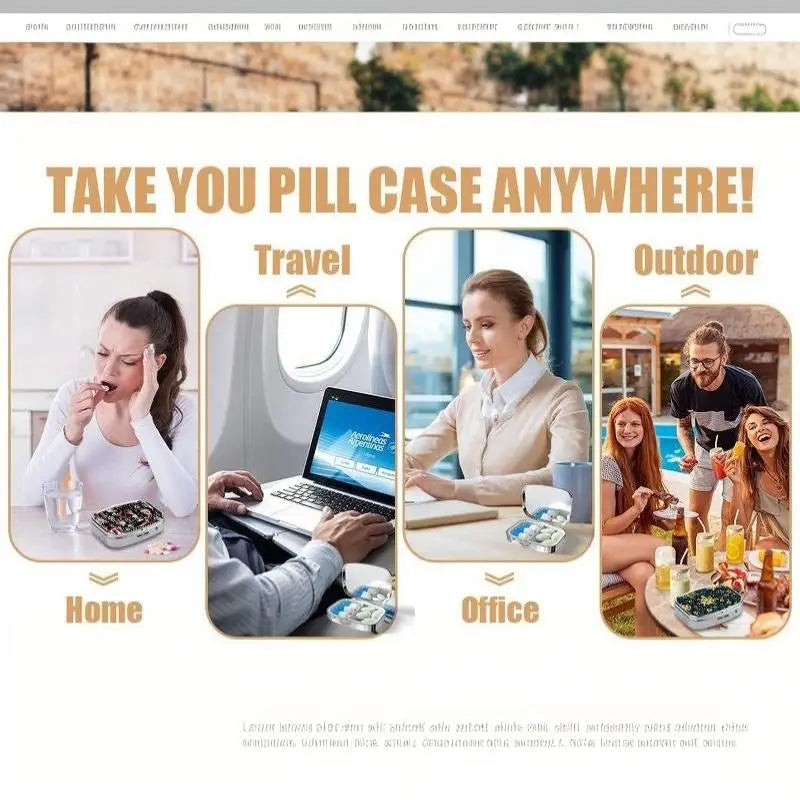 【WA】LUCKY TUNA Sardines Print Metal Pill Box, Portable 2-Compartment Travel Pill Organizer For Vitamins & Pills