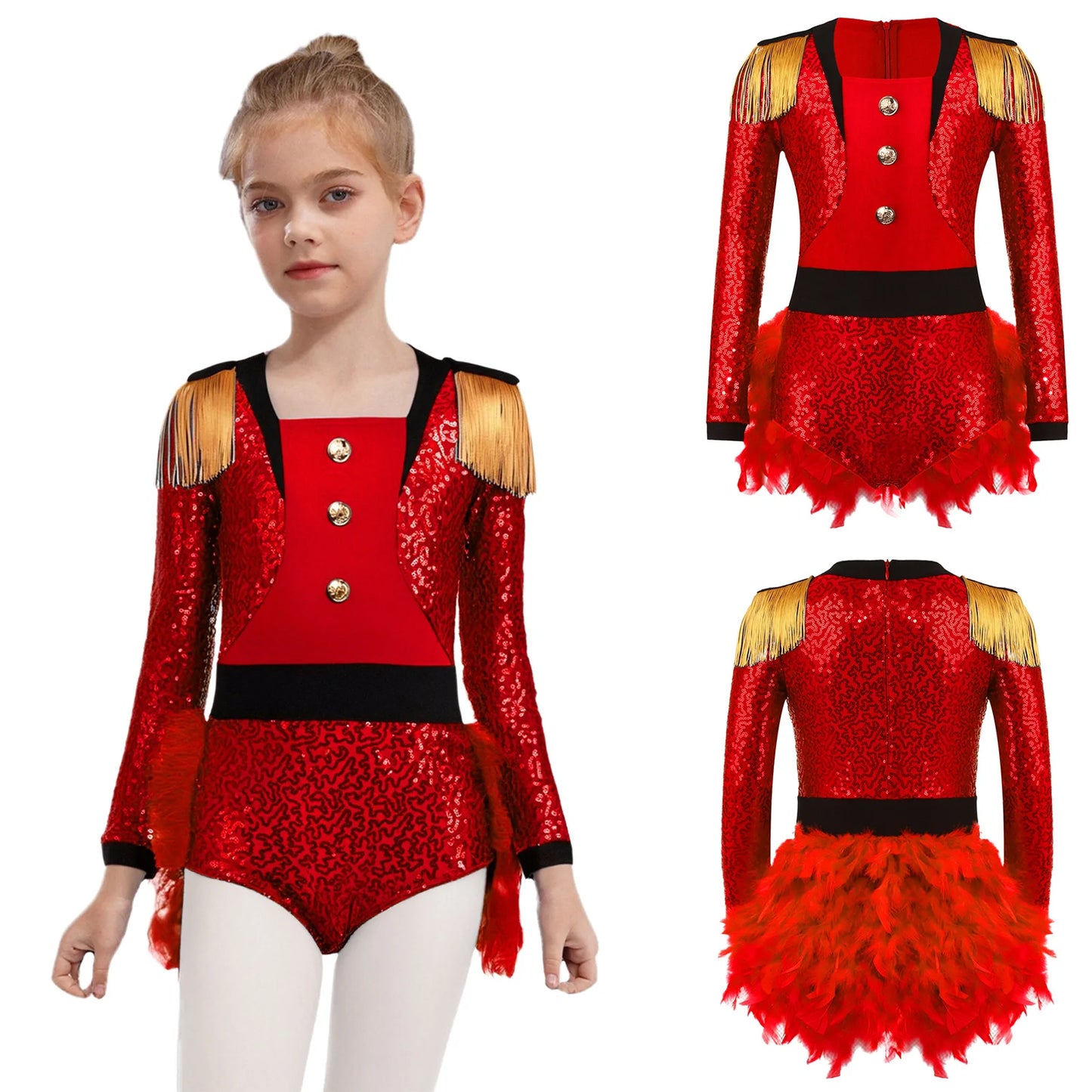 Halloween Costume Romper Circus Ringmaster Cosplay Carnival Party Shiny Sequins Leotard Dress Drum Majorette Magician Dress Up