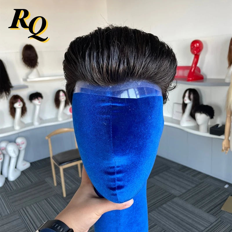 Pre Styled Slicked Back Thin Skin Men Toupee 0.04mm Human Hair Men Wig Hair Replacement Systems Hair Piece Protesis Hombre Male