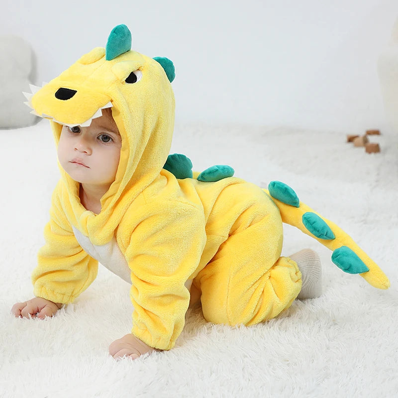 Halloween Baby Rompers Kigurumis Lovely Dinosaur Cartoon Pajamas Clothes Infant Boys Girls Baby Onesie Romper Newborn Hooded