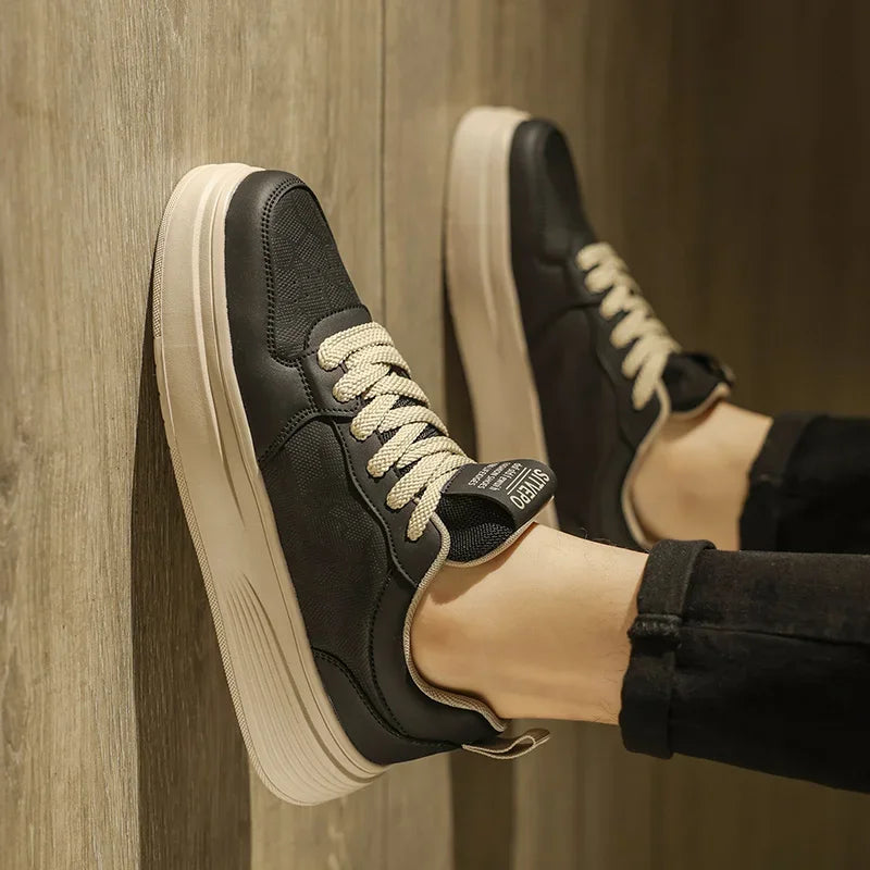 Men's Casual Sport Shoes Thick Bottom Invisible Heightening 10cm Rubber Outsole Synthetic Upper Breathable Lace-Up Sneakers
