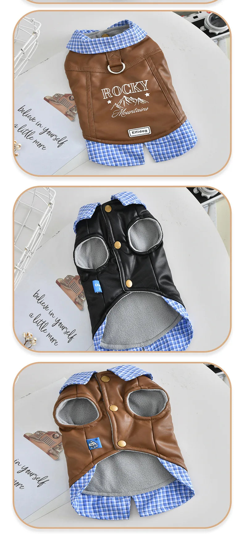 Leather Pitbull Costumes For Small Medium Size Breed Dog With Plaid Shirt Collar Winter Warm Pet Harness Coat Jacket Puppy Wear