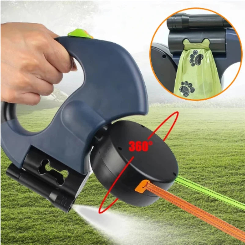 Auto Retractable Double-Ended Dog Leash 3m with LED Flashlight Waste Bag Box Roulette 360 Degree Dual Traction Rope Pet Supplies