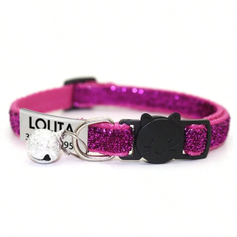 Customized Glitter Cat Collar with ID Tag Safe Breakaway Cats Collars Quick Release Cute Necklace Free Engrave For Cats Kitten