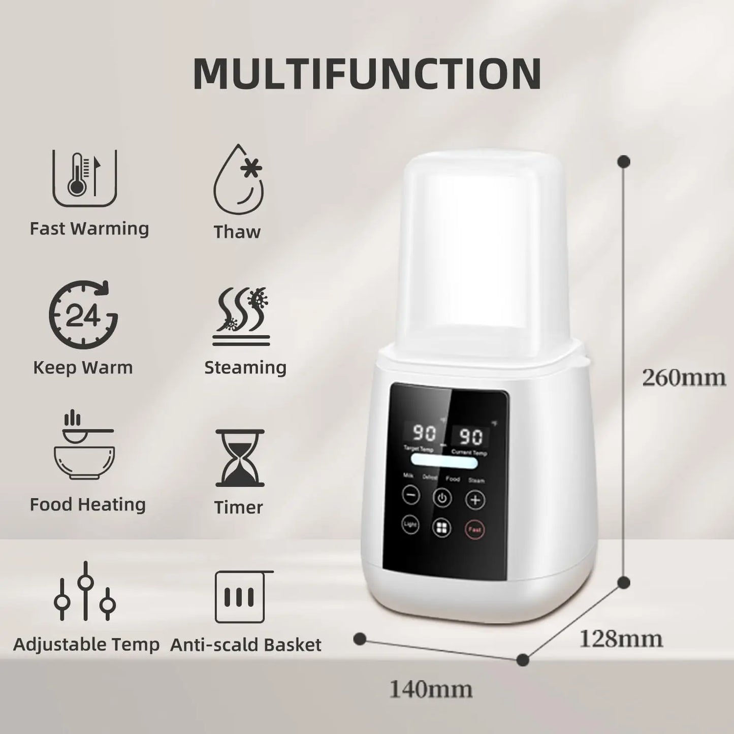 TINSOL Milk Warmer Warmer and Steriliser 6 in 1 Multifunction Breast Warmer Precise Temperature Control Baby Bottle Warmer