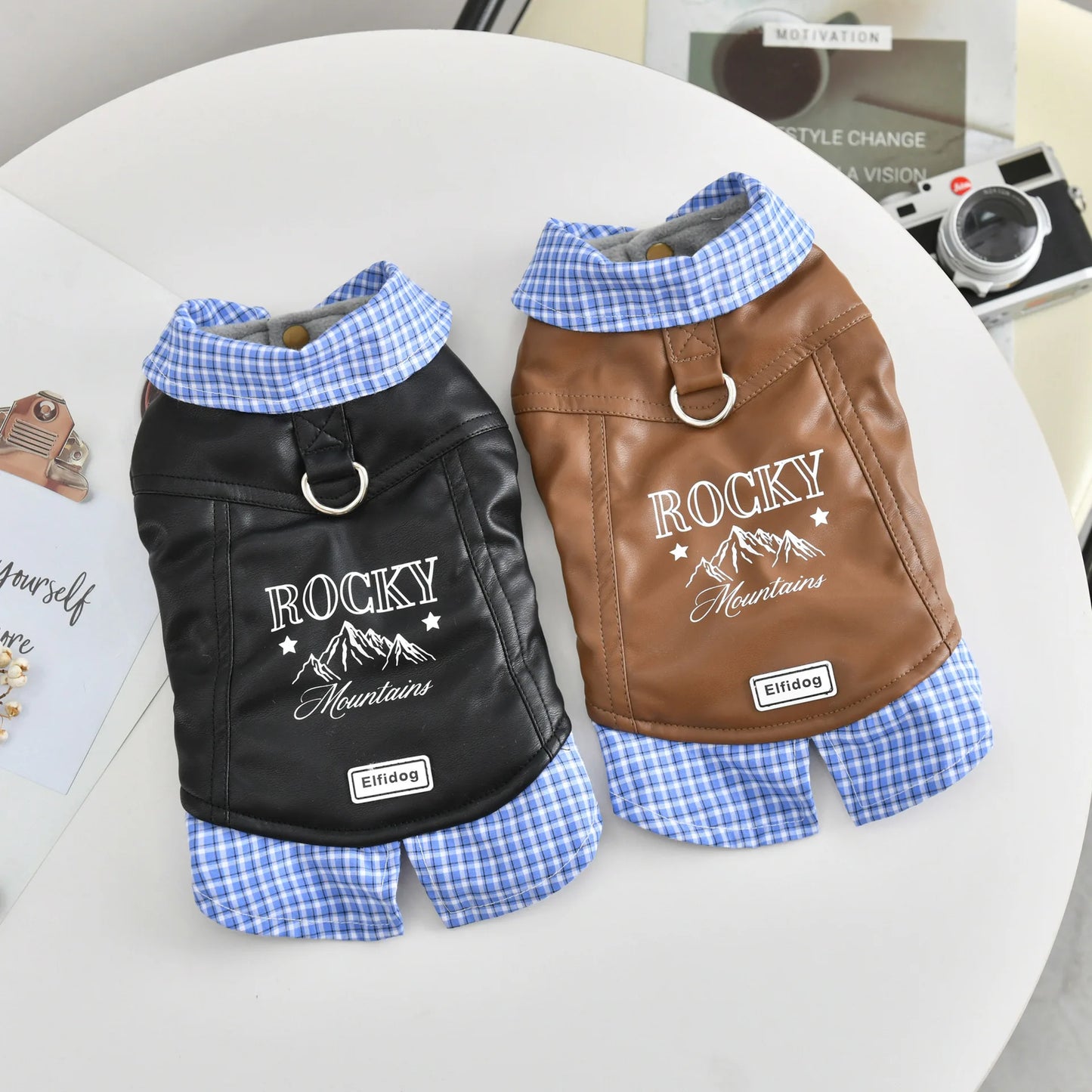 Leather Pitbull Costumes For Small Medium Size Breed Dog With Plaid Shirt Collar Winter Warm Pet Harness Coat Jacket Puppy Wear
