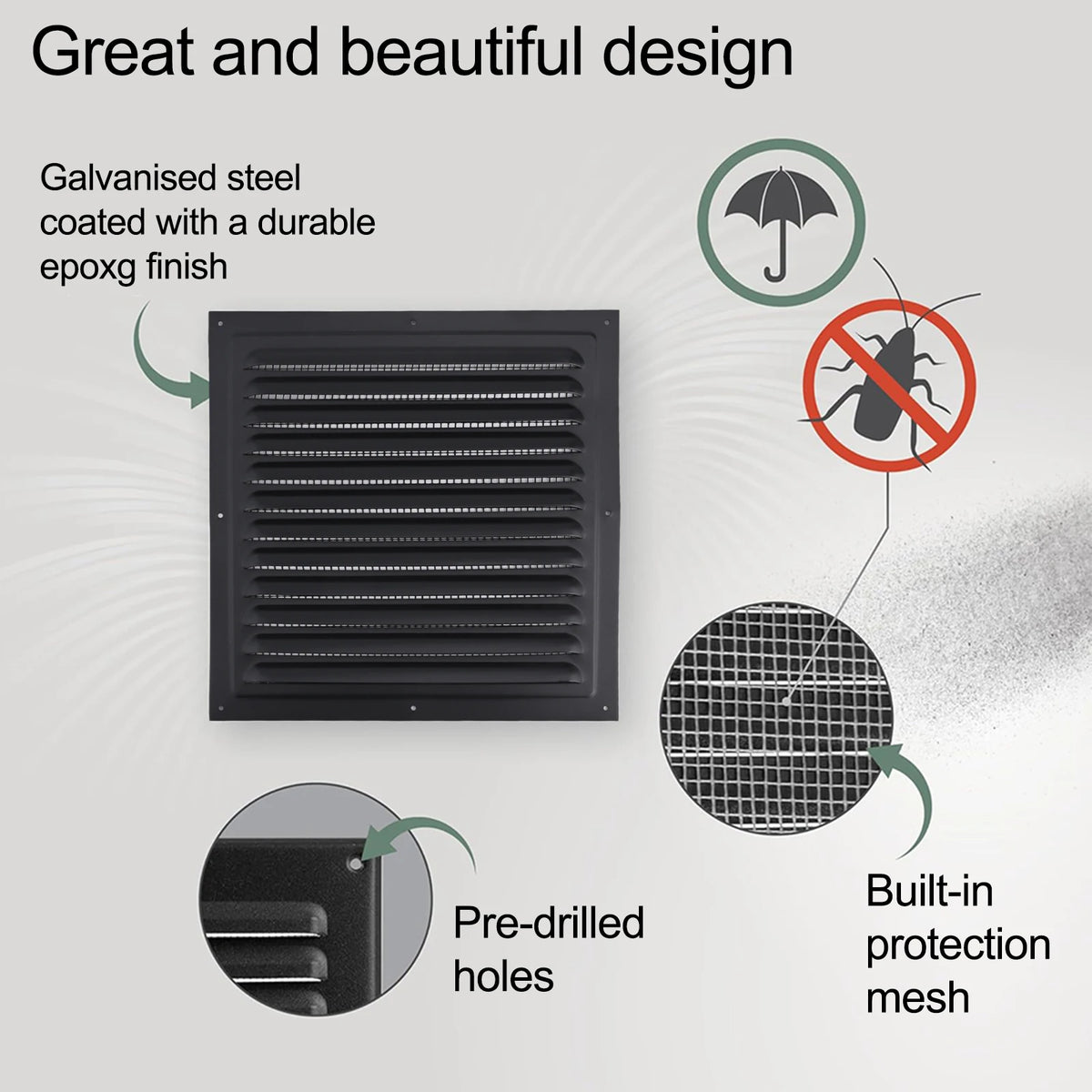 Air Ventilation Cover Louver Vent Grille Cover Square Ducting Ceiling Ventilation Grill Cover Heating Cooling Vent Exterior