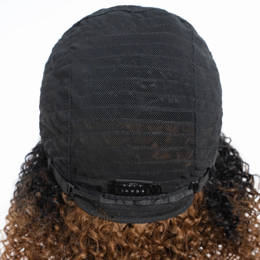 Lekker Highlight Brown Kinky Curly Bob 100% Human Hair Wigs For Women Brazilian Remy Hair Full Machine Made Clearance Curly Wigs
