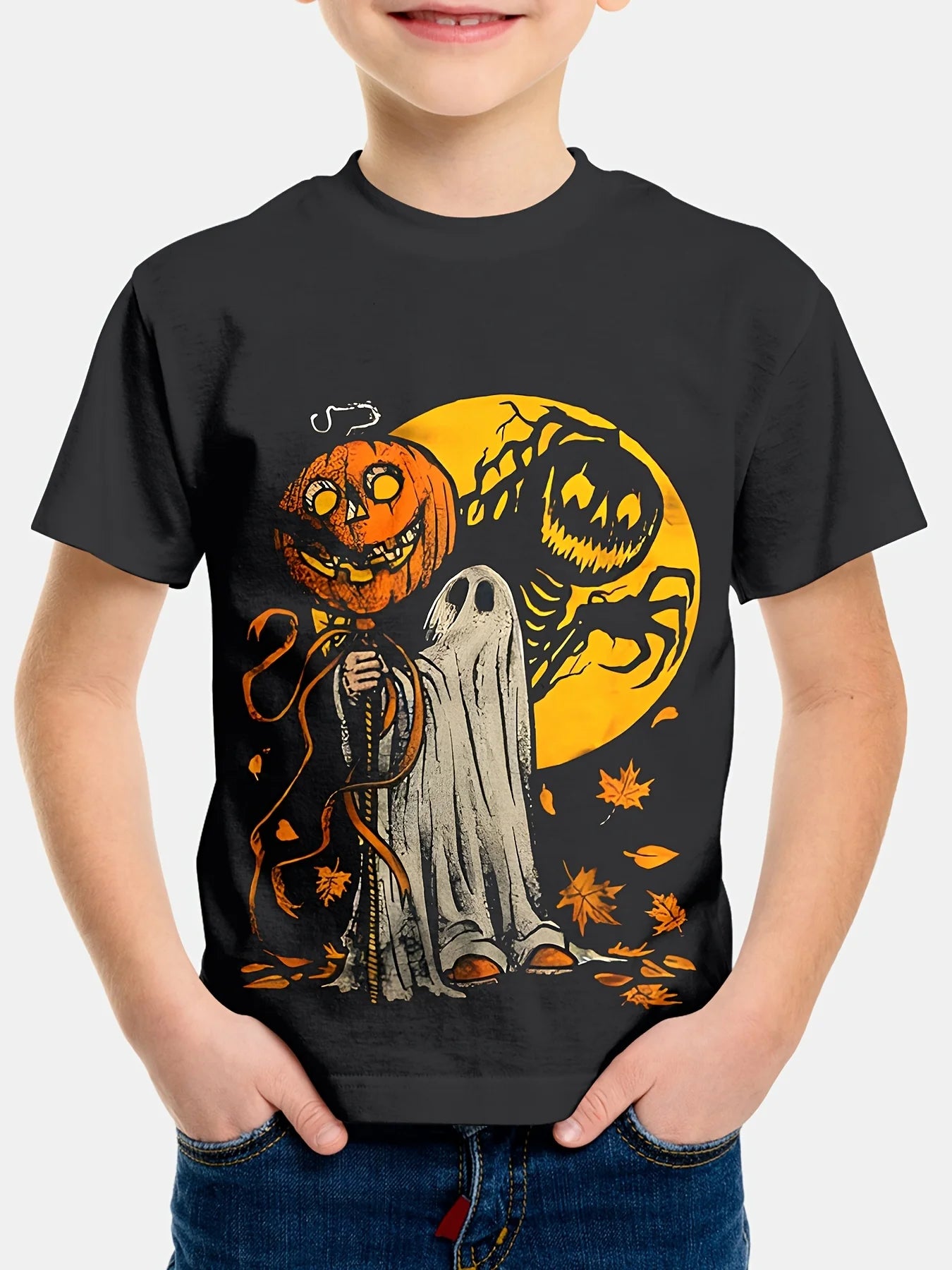 Children's Clothing Halloween Pumpkin Monster Graphic T-Shirt Boys Casual Short Sleeve Tee Halloween Gift for Kids Clothes 2-14Y