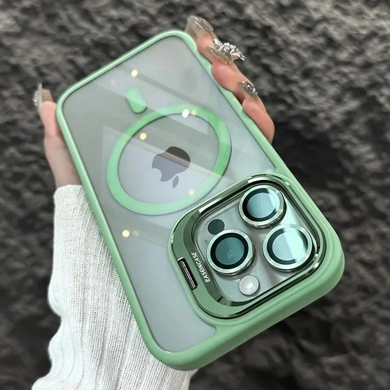 Luxury Magnetic Shockproof Phone Case For iPhone  18 16 17 15 14 13 12 11 Pro Max Funda For Magsafe Stand Lens Protector Cover